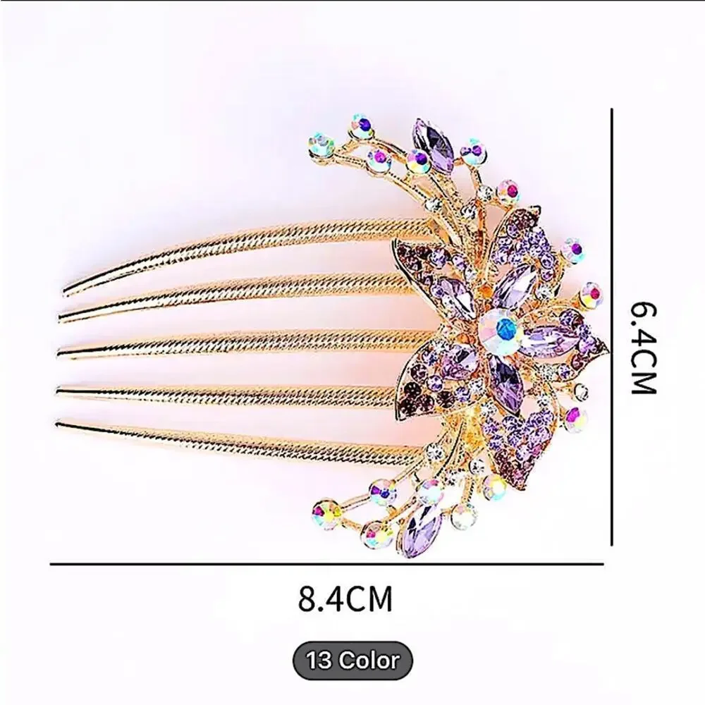 Champagne Rhinestone Flower Hairpin Comb Wedding Anniversary Party Banquet